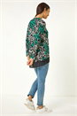 Green Floral Print Chiffon Hem Top, Image 3 of 5