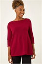 Red Crochet Knit Tunic Stretch Top, Image 1 of 5