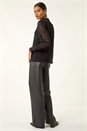 Black Lace Frill High Neck Stretch Top, Image 3 of 5
