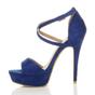 Royal Blue High Heel Crossed Straps Platform Sandals, Image 3 of 6
