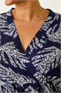 Navy  Curve Leaf Print Wrap Smock Dress, Image 5 of 5