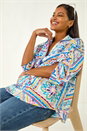 Light Blue  Tile Print Collared Shirt, Image 2 of 5