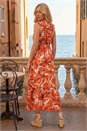ORANGE Leaf Print V-Neck Maxi Dress, Image 3 of 4