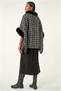 Black Faux Fur Jacquard Knit Poncho, Image 4 of 5