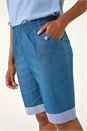 Denim Bengaline Turn Up Stripe Stretch Shorts, Image 5 of 5