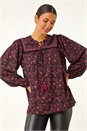 Purple Floral Print Tie Front Top, Image 4 of 5