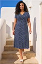 Navy  Curve Abstract Twist Front Stretch Midi Dress, Image 3 of 4