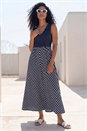Navy  Chevron Print Ribbed Midi Dress, Image 2 of 4