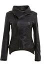 Black Detachable Collar Leather Biker Jacket, Image 1 of 4