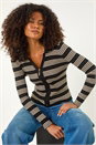 Stone Striped Zip Through Knitted Top, Image 1 of 10