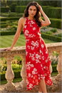 Red Floral Print Frill Wrap Midi Dress, Image 2 of 4