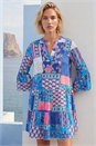 Blue Patchwork Print Swing Dress, Image 2 of 4