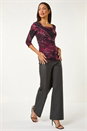 Pink Printed Cowl Neck Stretch Top, Image 2 of 5
