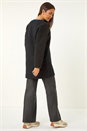 Black Collarless Contrast Button Knit Jacket, Image 3 of 6
