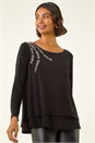 Black Embellished Double Layer Tunic Top, Image 4 of 5