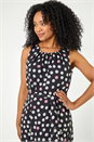 Black Petite Spot Print Frill Trim Asymmetric Dress, Image 4 of 5