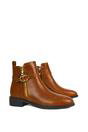 Tan XY LONDON Tan 'Lorna' Flat Low Heel Ankle Booties With Decorative Buckle and Zip, Image 6 of 6