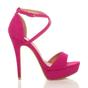 Fuchsia High Heel Crossed Straps Platform Sandals, Image 2 of 6