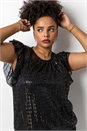 Black Curve Frill Plisse Blouson Top, Image 5 of 5