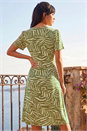 Khaki Petite Animal Stretch Gathered Midi Dress, Image 3 of 4