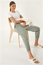 Khaki Seam Detail Cropped Stretch Trouser, Image 1 of 5