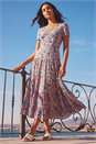 Pink Floral Ruched Midi Dress, Image 1 of 4