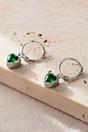 Green Sterling Silver CZ Heart Huggie Hoops, Image 1 of 2