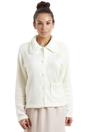 Ivory Camille Lingerie Ivory Soft Fleece Bed Jacket With Floral Motif, Image 5 of 5