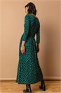 Dark Green Ditsy Floral Print Midi Dress, Image 3 of 5