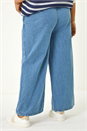 Light Blue  Curve Tie Waist Denim Wide Leg Trouser, Image 3 of 5