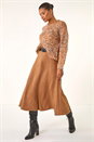 Rust Belted Faux Suede Midi Skirt, Image 2 of 5