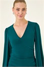 Teal Gathered V-Neck Stretch Top, Image 4 of 5