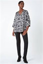 Silver Animal Print Button Detail V-Neck Top, Image 1 of 5