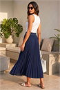Navy  Pleated Elastic Waist Maxi Stretch Skirt, Image 2 of 4