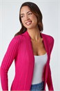 Cerise Longline Stretch Ribbed Cardigan, Image 4 of 5