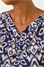Navy Geo Print Cowl Neck Stretch Top, Image 5 of 5