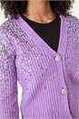 Lilac Sequin Knit Buttoned Cardigan, Image 5 of 5