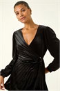 Black Velvet Pleated Wrap Top, Image 4 of 5