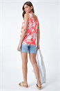 PINK Sleeveless V-Neck Palm Print Button Cami Top, Image 3 of 5