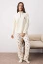 Ecru WOVCOR Ecru Cherry Embroidered Zip Neck Long Sleeve Waffle Knit Pyjama Set, Image 1 of 3