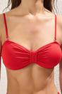 Red Ruched Strapless Padded Bandeau Bikini Top with Adjustable Straps, Image 4 of 5