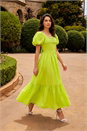 Lime Dusk Pleated Puff Midi Dress, Image 1 of 4