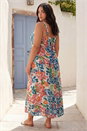 Blue Curve Print Plait Belt Strappy Midi Dress , Image 3 of 4