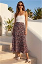Navy  Ditsy Floral Stretch Midi Skirt, Image 2 of 4