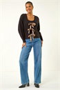 Black Animal Tie Front Knit Cardigan, Image 2 of 5