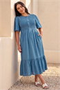 Blue Curve Denim Shirred Midi Dress, Image 2 of 4