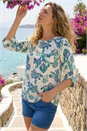 Blue Floral Foil Print Top, Image 2 of 4