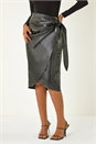 Black Dusk Faux Leather Wrap Midi Skirt, Image 5 of 5