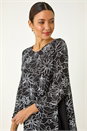 Black Floral Print Mesh Hem Tunic Top, Image 4 of 5