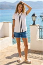 Ivory Linen Blend Ric Rac Trim Button Shirt, Image 1 of 4